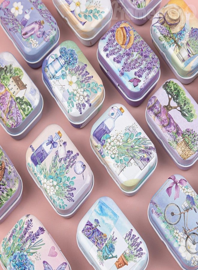 werdecade 16Pcs Mini Trinket Box Jewelry Organizer Storage, Rustic Floral Decorative Boxes Purple Small Metal Tins Storage Case Kit with Lid for Candy, Pins, Gift, Christmas, Travel (Rustic, 16) - Image 5
